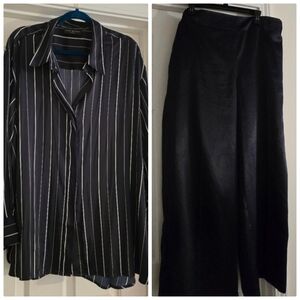 Lane Bryant Navy Blue Pant and Stripe Blouse SET